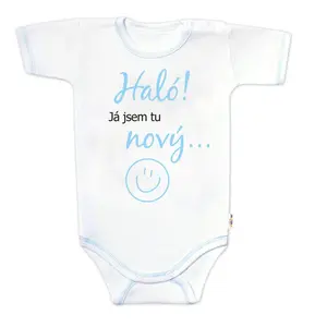 Baby Nellys Body kr. rukáv s vtipným textem, Haló!Já jsem tu nový, vel. 68