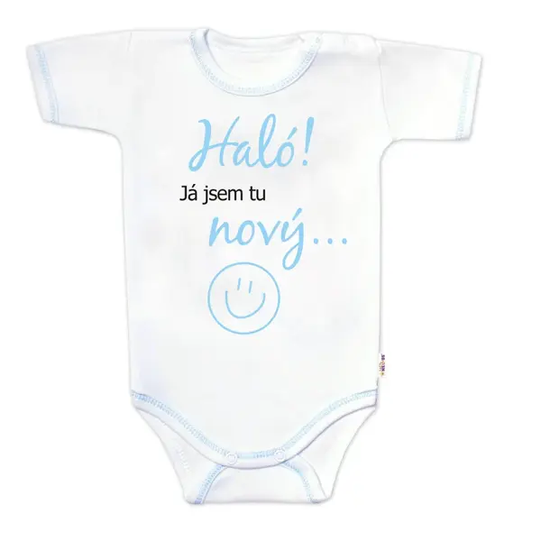 Baby Nellys Body kr. rukáv s vtipným textem, Haló!Já jsem tu nový, vel. 68