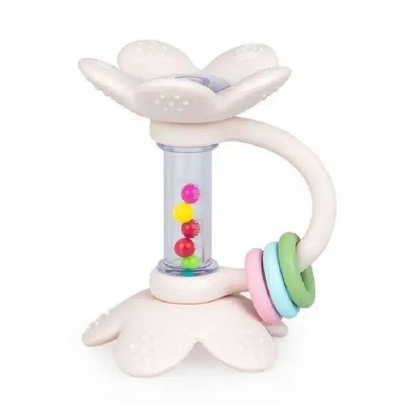 GiliGums Silikonové kousátko, chrastítko Květina, smetanové