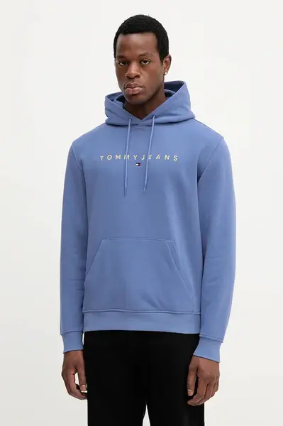 Mikina Tommy Jeans pánská, béžová barva, s kapucí, s potiskem, DM0DM20746