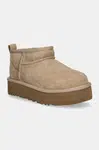 Dětské semišové sněhule UGG CLASSIC ULTRA MINI PLATFORM béžová barva