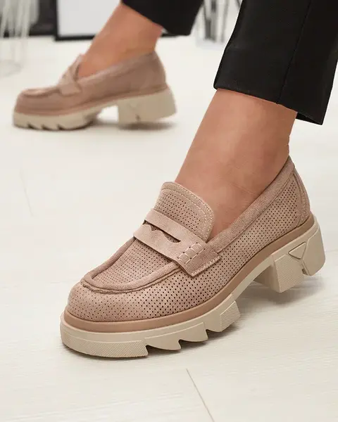 Resti Light brown women's openwork moccasins on a solid sole Ejina - Footwear