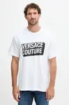 Bavlněné tričko Versace Jeans Couture pánské, bílá barva, s potiskem, 79GAHP02 CJ01P