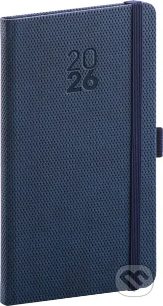 NOTIQUE Vreckový diár Diamante 2026 (modrý) (horizontálny, s pútkom na pero, elastické zatváranie)