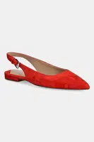 Semišové baleríny Lauren Ralph Lauren Londyn Slbck červená barva, s odkrytou patou, 802967746004