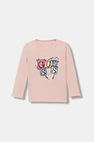 Kojenecké tričko s dlouhým rukávem Guess růžová barva, A5YI00 K6YW4