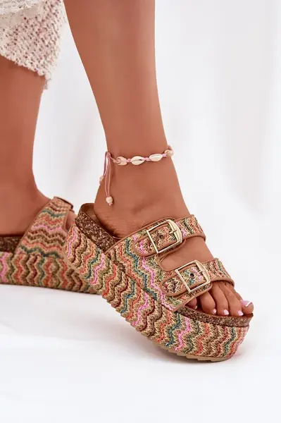 Boto Dámské Sandály Na Masivní Platformě S Pletením A Přezkami Multikolor