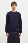 Vlněný svetr A.P.C. Pull Edward pánský, tmavomodrá barva, WVBDJ.H23059