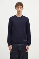 Vlněný svetr A.P.C. Pull Edward pánský, tmavomodrá barva, WVBDJ.H23059