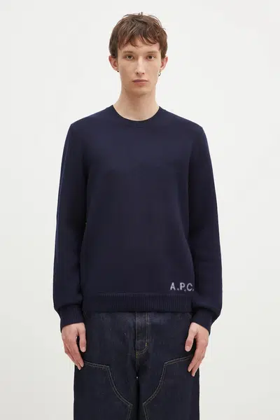 Vlněný svetr A.P.C. Pull Edward pánský, tmavomodrá barva, WVBDJ.H23059