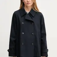 Bavlněný trenčkot Tommy Hilfiger tmavomodrá barva, dvouřadový, WW0WW45618