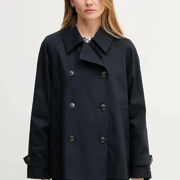 Bavlněný trenčkot Tommy Hilfiger tmavomodrá barva, dvouřadový, WW0WW45618