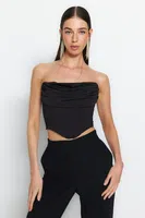 Trendyol Black Crop Lined Corset Detailed Knitted Bustier