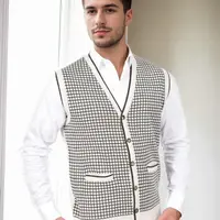37376 Dewberry Houndstooth Patterned Mens Knit Vest-STONE