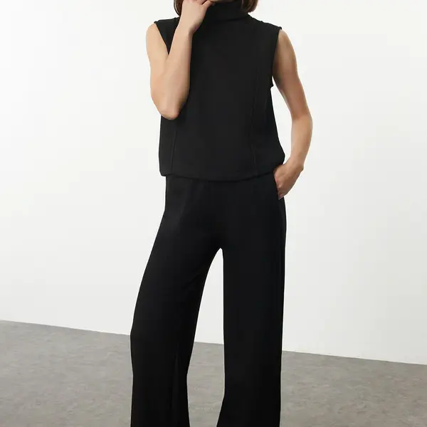 Trendyol Black Knitted Collar Detailed Thick Knitted Blouse and Trousers Top and Bottom Set
