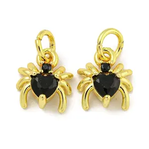 Rack Plating Brass Micro Pave Cubic Zirconia Spider Charms