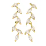 Leaf Brass Micro Pave Clear Cubic Zirconia Dangle Stud Earrings