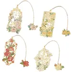 4Pcs 4 Styles Brass & Iron Enamel Rose Bookmarks with Chain