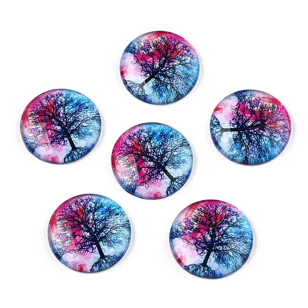 Half Round/Dome Tree Pattern Glass Flatback Cabochons for DIY Projects