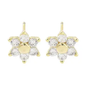 Brass Micro Pave Clear Cubic Zirconia Stud Earrings for Women