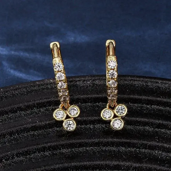 Three-Clover Brass Micro Pave Cubic Zirconia Hoop Earrings