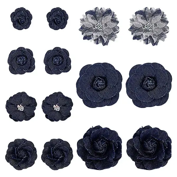 14Pcs 7 Styles Denim Fabric Ornament Accessories