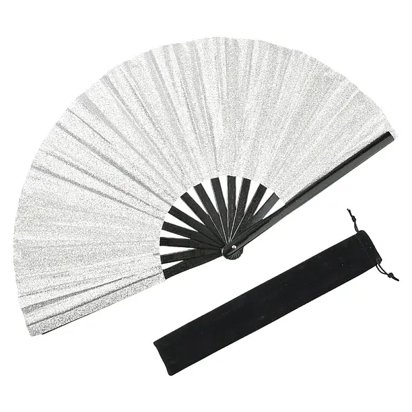 1Pc Bamboo with Oxford Fabric Glitter Powder Folding Fans