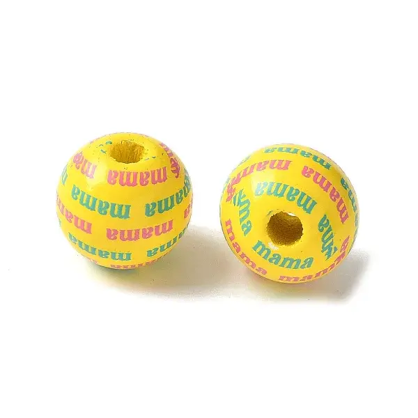 Mother's Day Theme Printed Wood European Beads