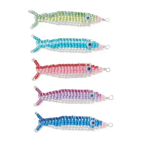 Copper Wired Glass Seed Beaded Pacific Saury Pendants