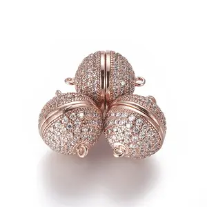 Brass Micro Pave Cubic Zirconia Magnetic Clasps with Loops