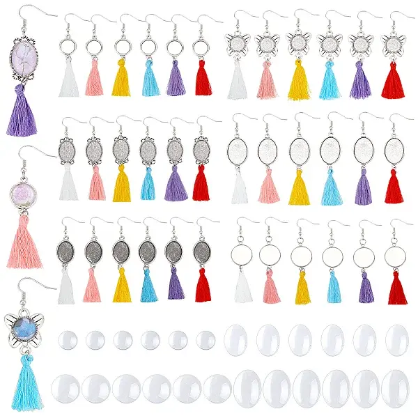 6Sets 6 Style Glass with Tassel Dangle Earrings