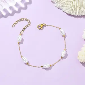 Oval ABS Plastic Pearl Beads Link Bracelets