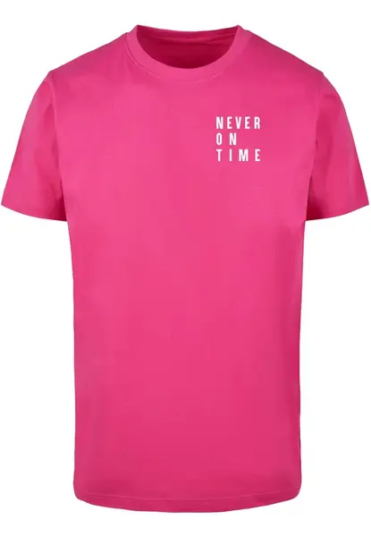 Merchcode Tričko 'Never On Time'  ružová / biela