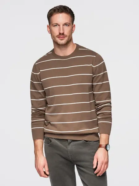 Ombre Men's casual sweater with horizontal stripes - brown