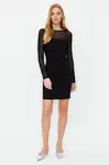 Trendyol Black Striped, Fitted, Tulle Collared Woven Mini Dress