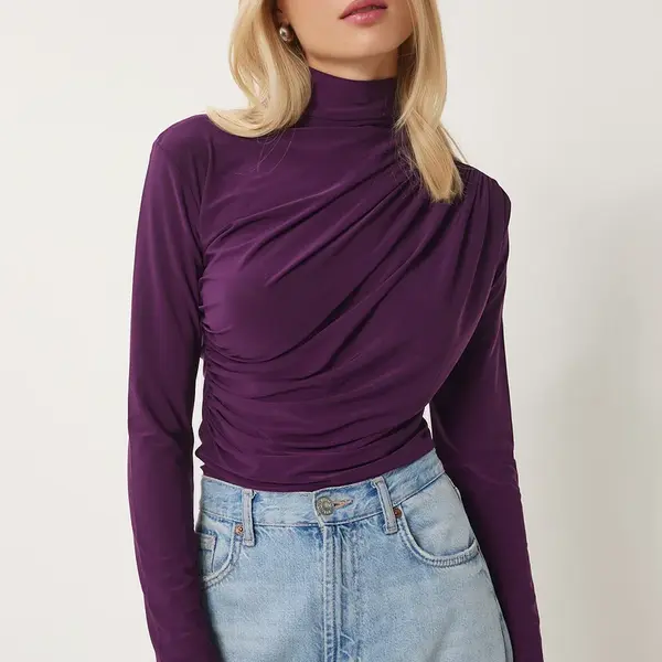 Štěstí Istanbul Ženská Švestková Sběr Podrobná Vysoký Límec Písečná Halenka