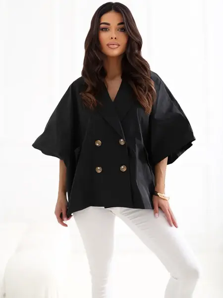 Čierny oversized kabát RUE PARIS