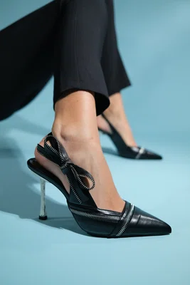 LuviShoes GLEN Black Skin Zipper Detailed Women's High Heeled Shoes