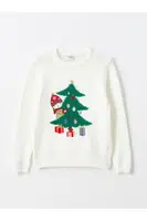 LC Waikiki Girls' Crew Neck Christmas Themed Long Sleeve Knitwear Sweater