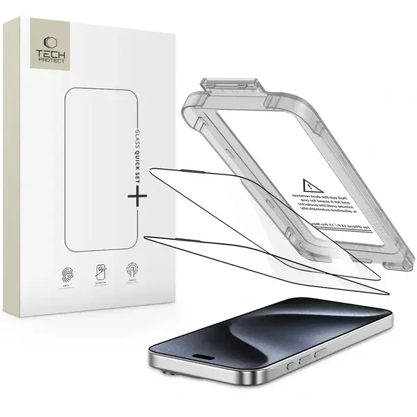 Tech-Protect Quick Set 2x ochranné sklo na iPhone 15 Pro, čierne