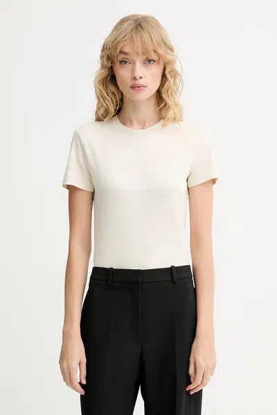 Bavlněné tričko Calvin Klein dámské, béžová barva, LV044C216G