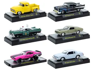 "Auto Meets" Set of 6 Cars IN DISPLAY CASES Release 86 Limited Edition 1/64 Diecast Model Cars by M2 Machines