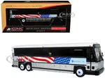 2001 MCI D4000 Coach Bus "MTA New York City - 9/11 Memorial" Silver and White with American Flag Graphics "Vintage Bus &amp; Motorcoach Collection" L