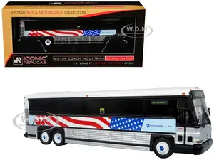 2001 MCI D4000 Coach Bus "MTA New York City - 9/11 Memorial" Silver and White with American Flag Graphics "Vintage Bus &amp; Motorcoach Collection" L