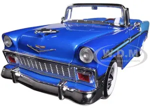 1956 Chevrolet Bel Air Convertible Dark Blue Metallic and Light Blue 1/18 Diecast Model Car by Road Signature