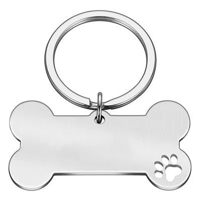 Personalized Bone-Shaped Funny Pet ID Tag 40mm*21mm Engraved Pet Name Stainless Steel Cat Puppy Dog ID Tag Pendant - Silver