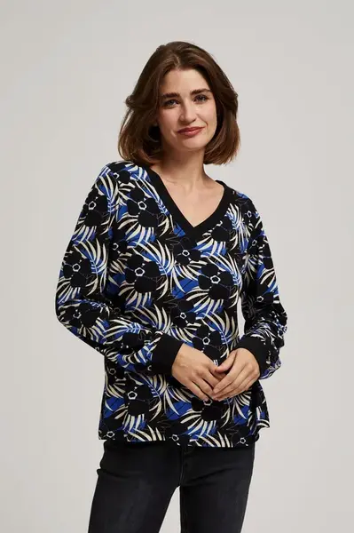 Marisse Patterned V-Neck Blouse, Black