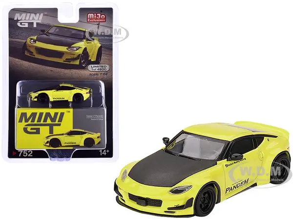 Nissan Z "Pandem" Ikazuchi Yellow with Carbon Hood Limited Edition to 4800 pieces Worldwide 1/64 Diecast Model Car by Mini GT