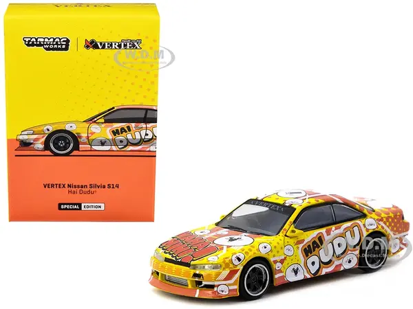 Nissan Silvia (S14) Vertex RHD (Right Hand Drive) "Hai Dudu - IMX Special Edition" Yellow and Orange with Graphics "Global64" Series 1/64 Diecast Mod