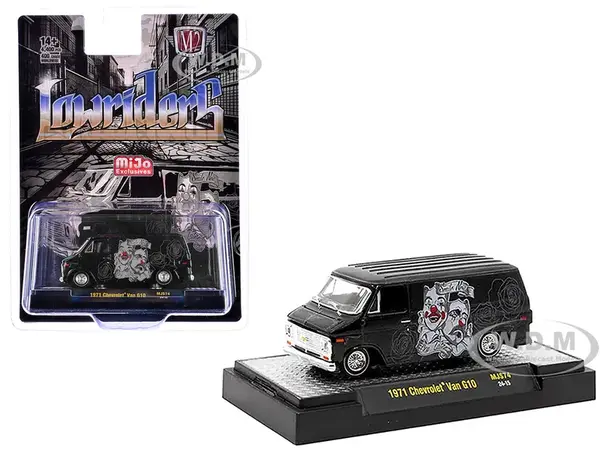 1971 Chevrolet G10 Van Black Metallic with Graphics "Lowriders" Limited Edition to 4400 pieces Worldwide 1/64 Diecast Model Car by M2 Machines